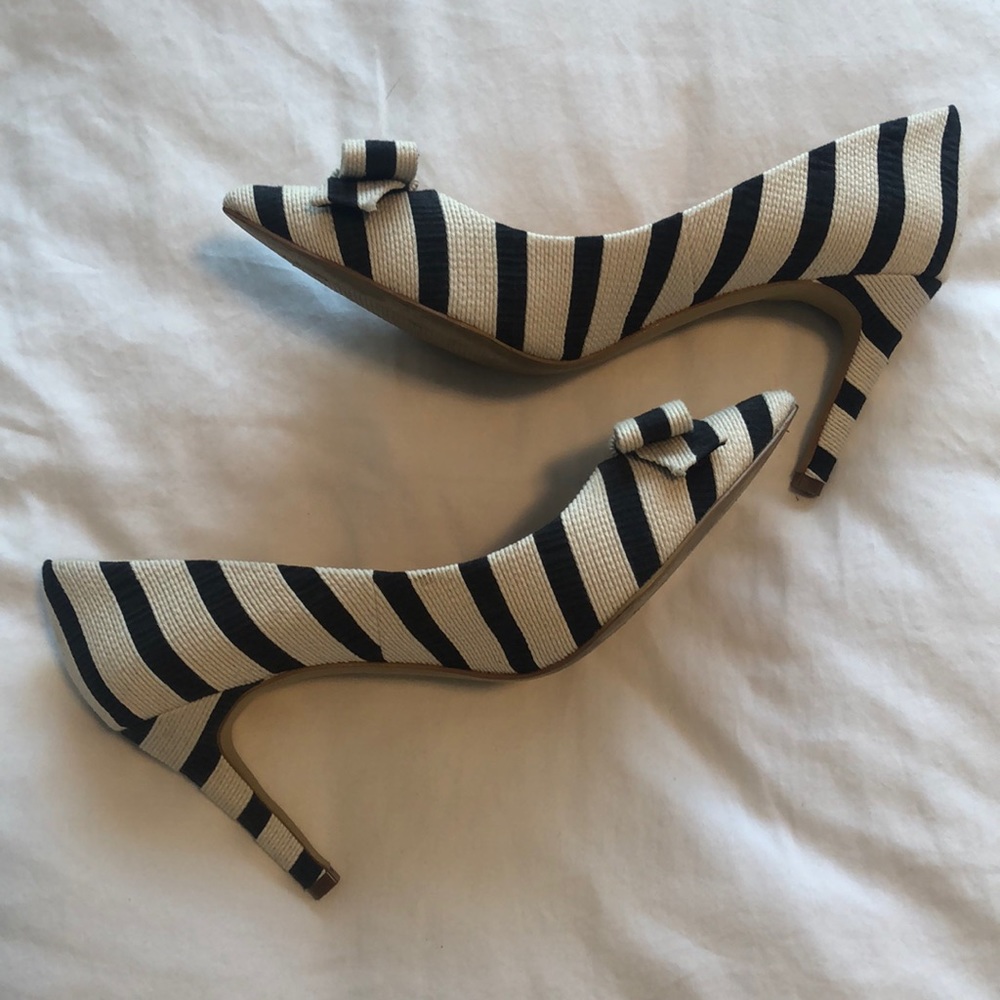 J. Crew Factory blue and white striped heels
